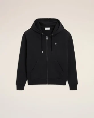 Felpa con cappuccio e zip Ami de Coeur in cotone nero