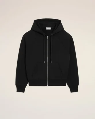 Felpa con cappuccio e zip Ami de Coeur in cotone nero goffrato
