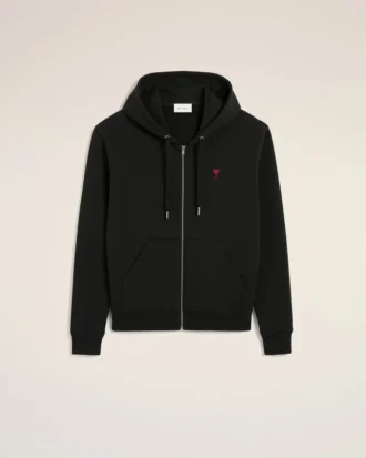 Felpa con cappuccio e zip Red Ami de Coeur in cotone nero