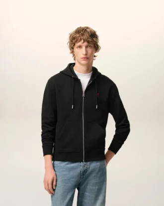 Felpa con cappuccio e zip Red Ami de Coeur in cotone nero