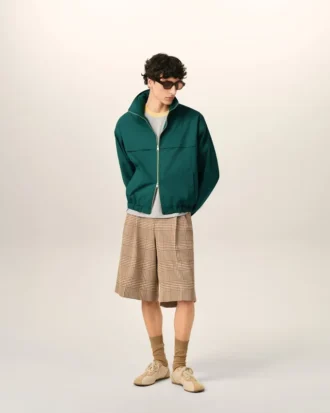 Giacca a vento in tela di cotone e nylon verde
