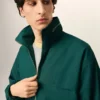 Giacca a vento in tela di cotone e nylon verde Giacca a vento in tela di cotone e nylon verde