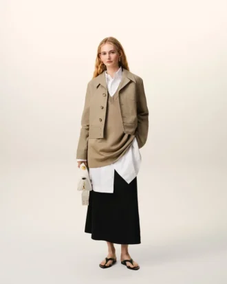 Giacca abbottonata in cotone beige