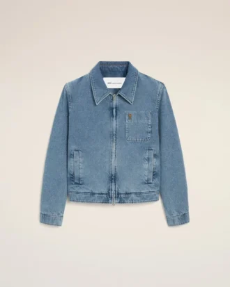 Giacca blu in cotone a contrasto con zip Ami de Coeur