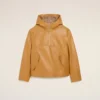Giacca con cappuccio in pelle di vacchetta gialla Giacca con cappuccio in pelle di vacchetta gialla
