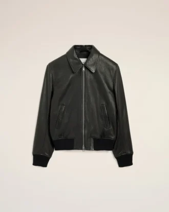 Giacca con zip in pelle di agnello nera Giacca con zip in pelle di agnello nera
