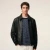 Giacca con zip in pelle di agnello nera Giacca con zip in pelle di agnello nera