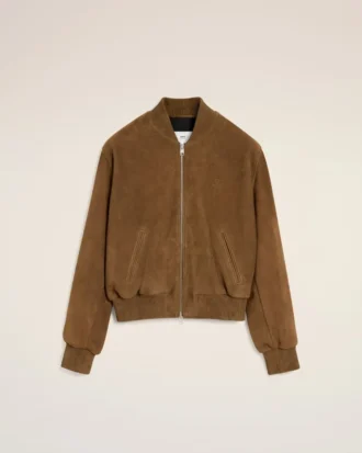 Giacca con zip in pelle marrone Giacca con zip in pelle marrone