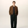Giacca con zip in pelle marrone