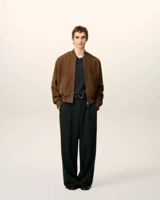 Giacca con zip in pelle marrone Giacca con zip in pelle marrone