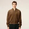 Giacca con zip in pelle marrone