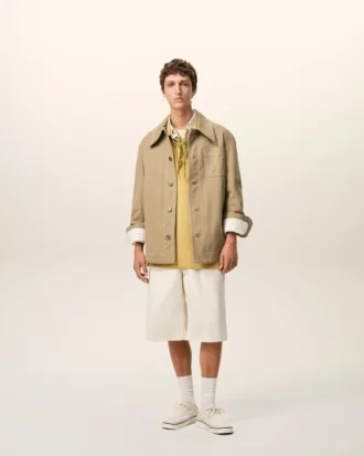 Giacca da lavoro in cotone beige con bottoni