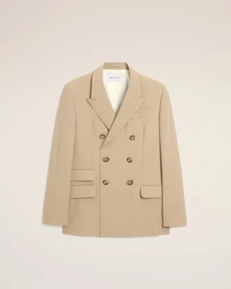 Giacca dritta doppiopetto in lana vergine beige