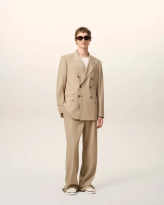 Giacca dritta doppiopetto in lana vergine beige