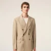 Giacca dritta doppiopetto in lana vergine beige Giacca dritta doppiopetto in lana vergine beige