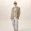 Giacca dritta in lana marrone con motivo Principe di Galles Giacca dritta in lana marrone con motivo Principe di Galles