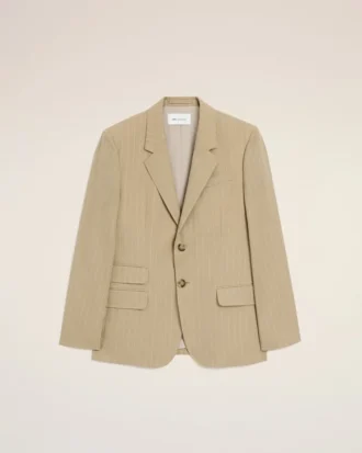 Giacca dritta monopetto in lana vergine beige
