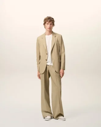 Giacca dritta monopetto in lana vergine beige