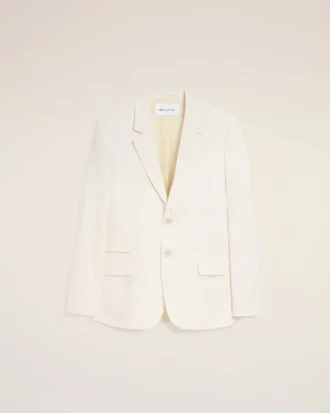 Giacca dritta monopetto in misto lino bianco