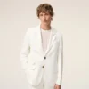 Giacca dritta monopetto in misto lino bianco Giacca dritta monopetto in misto lino bianco
