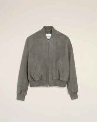 Giacca grigia in pelle di capra con zip Ami de Coeur