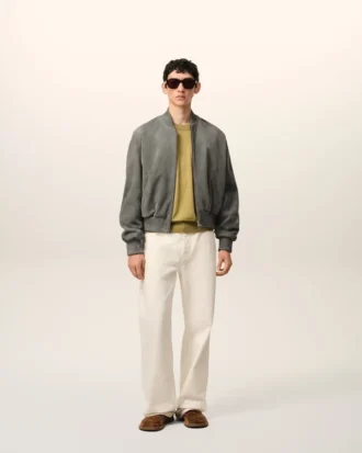 Giacca grigia in pelle di capra con zip Ami de Coeur