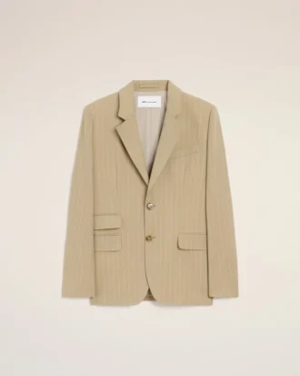 Giacca squadrata monopetto in lana vergine beige