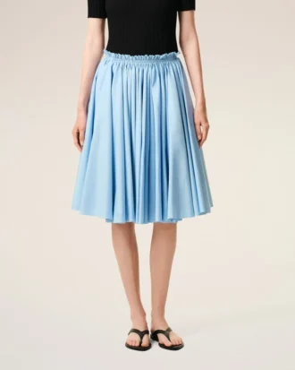 Gonna midi a corolla in cotone blu