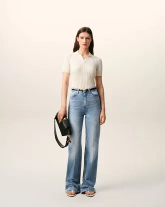 Jeans a zampa in cotone blu