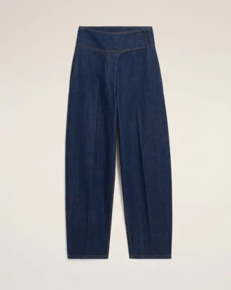 Jeans blu in cotone con cintura avvolgente e vestibilità a palloncino Jeans blu in cotone con cintura avvolgente e vestibilità a palloncino