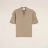 Maglia a maniche corte in lana beige con scollo a V Maglia a maniche corte in lana beige con scollo a V