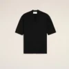Maglia nera in lana a maniche corte con scollo a V Maglia nera in lana a maniche corte con scollo a V