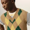 Maglia senza maniche in lana e cotone marrone con motivo Argyle intarsiato