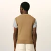 Maglia senza maniche in lana e cotone marrone con motivo Argyle intarsiato