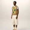 Maglia senza maniche in lana e cotone marrone con motivo Argyle intarsiato