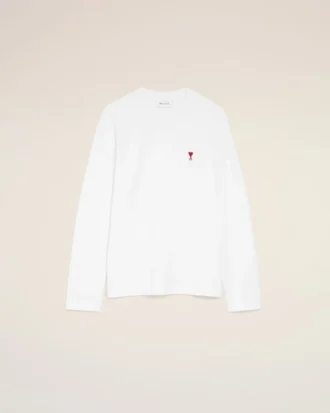 Maglietta a maniche lunghe bianca in cotone con Red Ami de Coeur