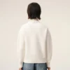Maglione a collo a imbuto in lana naturale con Ami de Coeur a contrasto Maglione a collo a imbuto in lana naturale con Ami de Coeur a contrasto