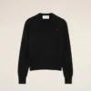Maglione a girocollo in lana nera con Ami de Coeur a contrasto