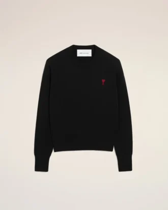 Maglione a girocollo in lana nera con Ami de Coeur a contrasto