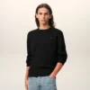 Maglione a girocollo in lana nera con Ami de Coeur a contrasto