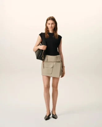 Minigonna a portafoglio in cotone beige