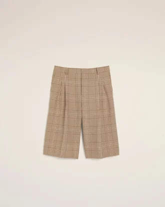 Pantaloncini marroni in lana con motivo Principe di Galles