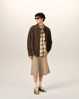 Pantaloncini marroni in lana con motivo Principe di Galles
