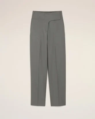 Pantaloni avvolgenti con cintura in lana vergine grigia