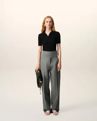 Pantaloni avvolgenti con cintura in lana vergine grigia