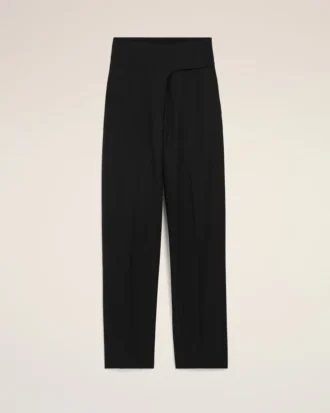 Pantaloni avvolgenti con cintura in lana vergine nera