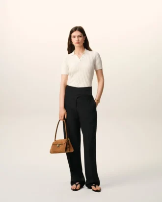 Pantaloni avvolgenti con cintura in lana vergine nera