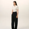 Pantaloni avvolgenti con cintura in lana vergine nera
