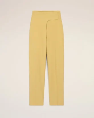 Pantaloni avvolgenti in lana vergine gialla con cintura