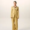 Pantaloni avvolgenti in lana vergine gialla con cintura